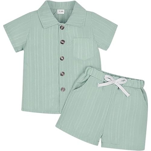 Toddler Baby Boys Clothes Ribbed Button-Down Shirt Tops +Shorts Pocket Outfit 2 PCS set 12 Months-5T Without Tee