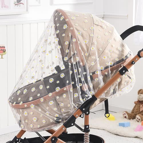 BQSAZHYJ Mosquito Net for Stroller,Baby Pram Net Portable Daisy Print Stroller Netting Cover Perfect Bug Net for Strollers,Bassinets,Mini Crib,Cradles and Playards (White Daisy)