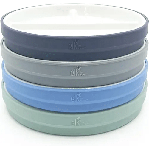 Elk and Friends Kids 6.7” Porcelain White Plates with Silicone Sleeves | Divided Plates | Suitable for Kids/Toddlers | Microwave & Dishwasher Safe | Non Slip | Snack Dishes