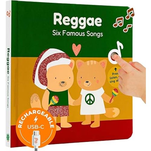 Cali's Books Reggae Musical Book for Toddlers 1-3 with 6 Favorite Bob Marley Songs | New Rechargeable Sound Book | Music Book for Toddlers 1-3 and Babies | Cool Toys for Toddlers