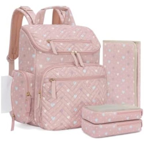 KABAQOO Diaper Bag Backpack with Changing Pad and Insulated Pockets, Heart