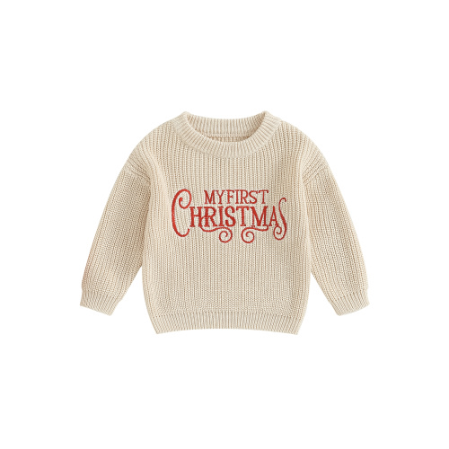Infant Baby Boys Girls Christmas Sweater Warm Long Sleeve Letter Print Pullover Tops Cute Winter Knitwear Clothes