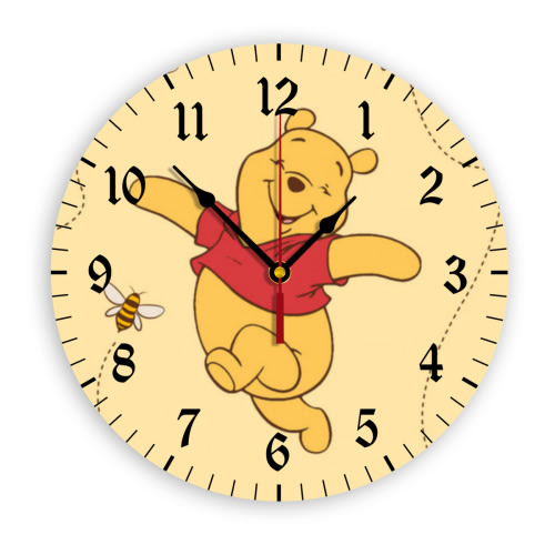 Winnie The Pooh Cartoon Wall Clock with Clear Glass Dial Silent and Non-Ticking, Suitable for Bedroom, Office, School, Home and Living Room as a Gift Or Decoration, Large Size 12 Inches