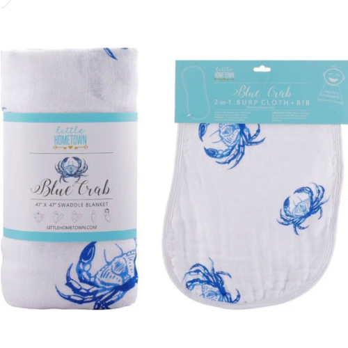 Blue Crab Baby Muslin Swaddle Blanket & Burp Cloth – Little Hometown