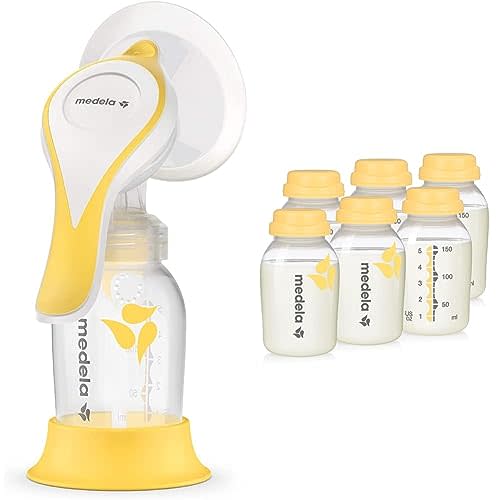Medela Manual Breast Pump Bundle with Storage Bottles and Flex Shields for More Comfort and Milk