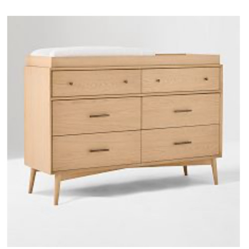 Mid-Century 6-Drawer Changing Table (56") and topper- Blonde