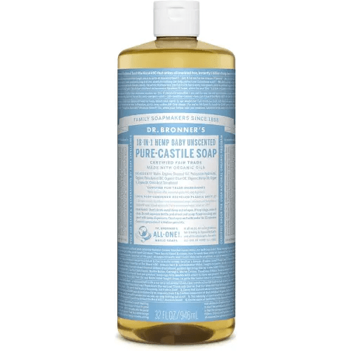 Dr. Bronner's - Pure-Castile Liquid Soap (Baby Unscented, 32 ounce, 2-Pack) - Made with Organic Oils, 18-in-1 Uses: Face, Hair, Laundry and Dishes, For Sensitive Skin and Babies, No Added Fragrance