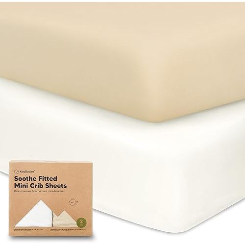 2-Pack Mini Crib Sheets Fitted - Pack N Play Sheets for Pack and Play Mattress, Organic Cotton, Soft & Breathable Jersey Playard Bedding, Neutral Mini Toddler Bed Cover for Boys, Girls (Khaki)