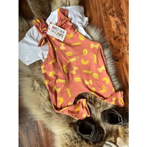orange pasta themed Baby and Kid Overalls, short overalls, shortiealls, dress overalls, pant overalls, baby shower