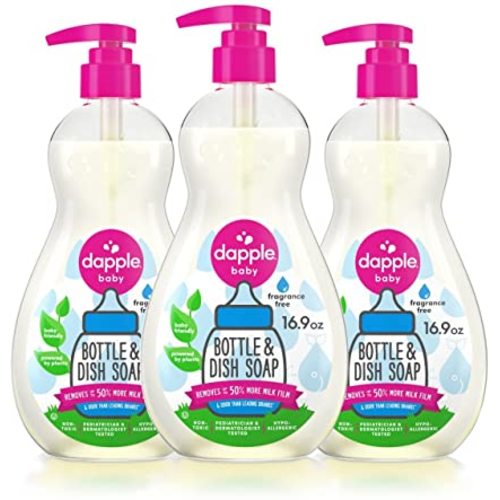 Dapple Baby Bottle and Dish Soap, Fragrance Free Dish Liquid, Plant Based, Hypoallergenic, 1 Pump Included, 16.9 Fluid Ounces