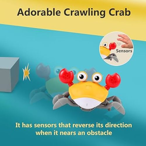 Crawling Crab Baby Toy Gifts: Tummy Time Toys Walking Dancing Cute Essentials Electric Induction Sensory Stuff Moving Babies Crabs with Light Up Music for Toddler Boys Girls Items Interaction Gadgets