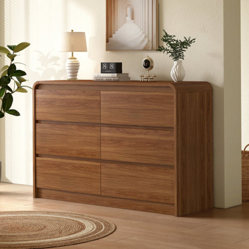 Dongge 6 Drawer Dresser For Bedroom 47 Inch Wood Chest of Drawers - Curved Anti Collision, Mid Century Dresser For Closet with Natural Texture & Pre-Embedded Slots for TV Stand, Living Room, Nursery | Wayfair
