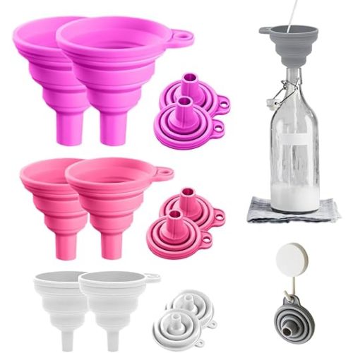 6 Pack Collapsible Silicone Funnels for Filling Bottles, Upgrade Kitchen Gadgets (Color#C)
