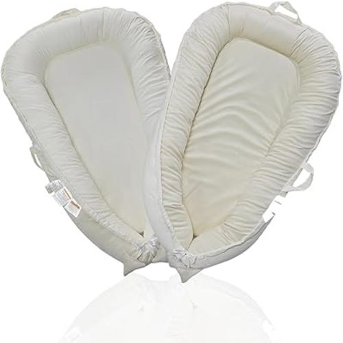 Baby Lounger Softbless for Newborn, 100% Cotton Infant Lounger, Portable Baby Nest Lounger Girl Boy 0-24 Months, Co Sleeper for Baby in Travel Bed(Beige)