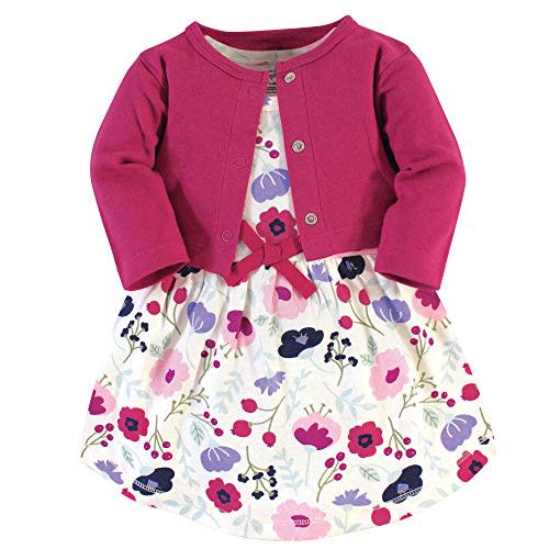 Touched by Nature Infant Toddler Girls Organic Cotton Dress and Cardigan, Rainbows Sunshine