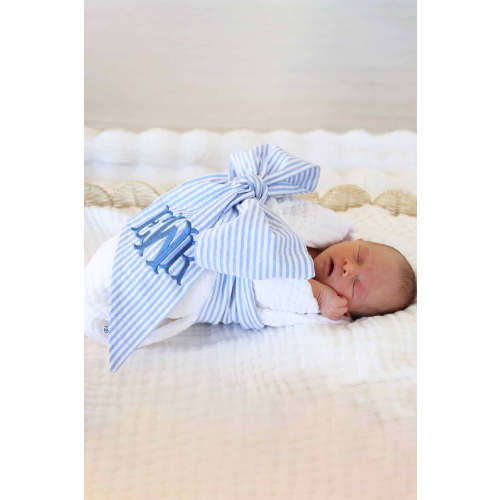 Personalized Newborn Bow Sash | Seersucker