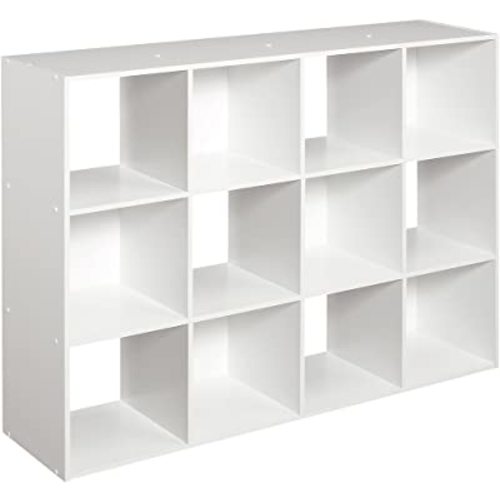 ClosetMaid Cubeicals 12 Cube Storage Shelf Organizer Bookshelf, Stackable, Vertical Or Horizontal, Easy Assembly, Wood, White Finish