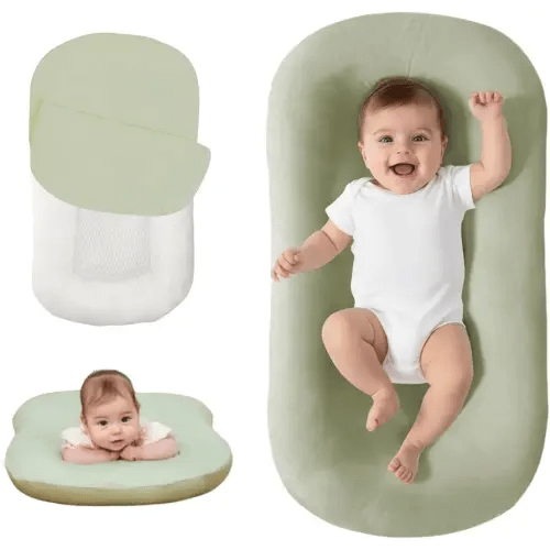 Lucakuins Baby Lounger, Bionic Design Baby Lounger for Newborn 0-24 Months, Soft Organic Cotton Breathable Lounger for Infants (Green Newborn Lounger)