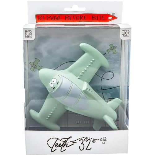 Chewy, The Teeth-32 Airplane Teething Toy 100% Natural Havea Rubber Green