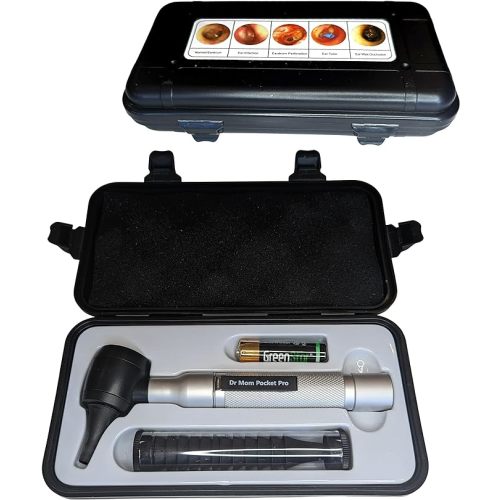 【Lifetime Warranty】4th Generation Doctor Mom LED Pocket Pro Otoscope with Both Adult and Pediatric Disposable Specula Tips, Battery, and Protective Hard Plastic Case
