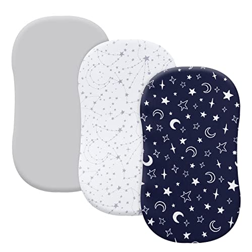 PHF 3 Pack Soft Bassinet Sheets, Star Comfy Cradle Sheets for Baby Boys Girls Neutral, Universal Fit for Most Cradle and Bassinet Mattress, Grey White Star