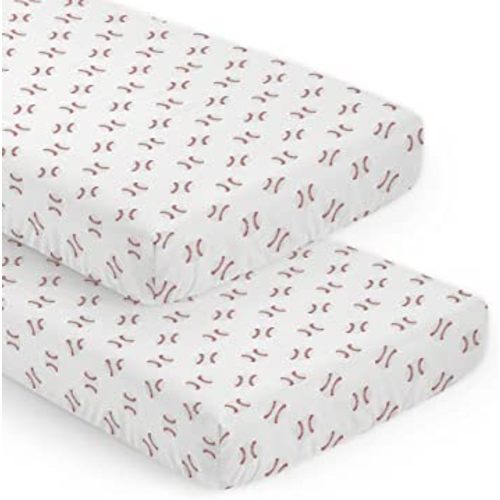 Sweet Jojo Designs Red White Baseball Patch Sports Boy Baby Fitted Crib Sheet Set Nursery Soft Infant Newborn Fits Standard Mattress or Toddler Bed - 2pc - Americana
