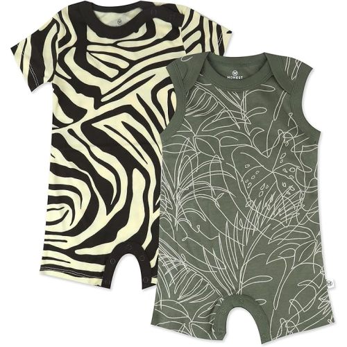HonestBaby Multipack Short Romper Sets and Dresses 100% Organic Cotton for Infant Baby and Toddler Boys, Girls, Unisex - 0-3 Months - Avocado Leaf - 2