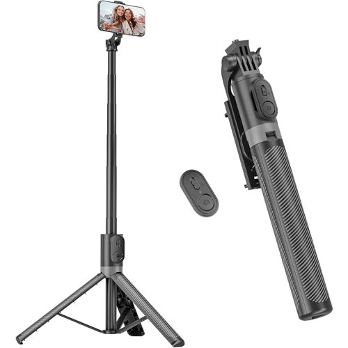 71” Phone Tripod & Selfie Stick, Portable All in One Extendable Cell Phone Tripod Stand, with Wireless Remote Control for iPhone/Samsung/Android/Camera