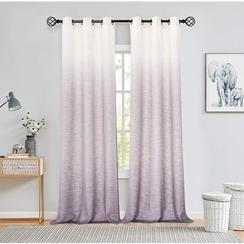 Central Park Ombre Window Curtain Panel Linen Gradient Print on Rayon Blend Fabric Drapery Treatments for Living Room/Bedroom, Cream White to Lavender Purple, 40" x 84", Set of 2