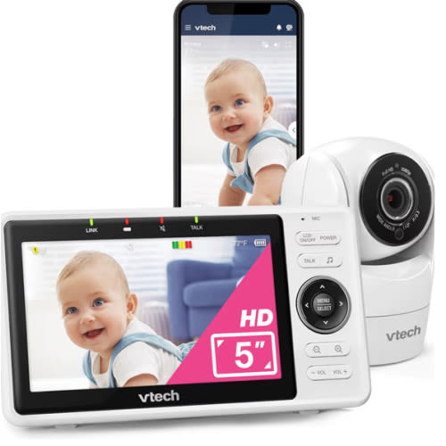 VTech Upgraded Smart WiFi Baby Monitor VM901, 5-inch 720p Display, 1080p Camera, HD NightVision, Fully Remote Pan Tilt Zoom, 2-Way Talk, Free Smart Phone App, Works with iOS, Android