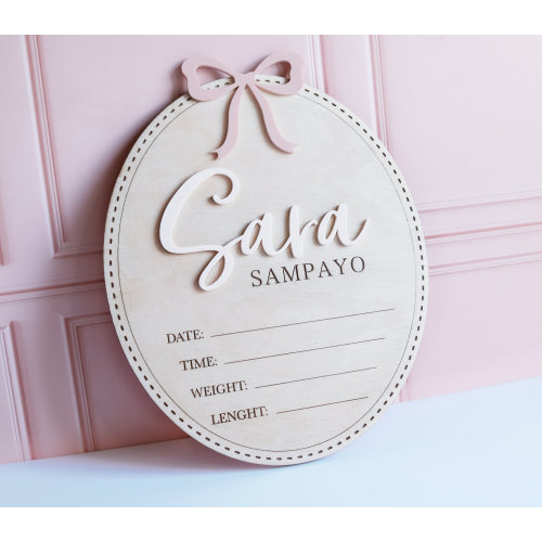 Bow Baby Girl Announcement Sign Baby Girl Nursery Sign Bow Baby Name Sign for Hospital Birth with bow, Coquette baby Sign, Birth Stat Sign
