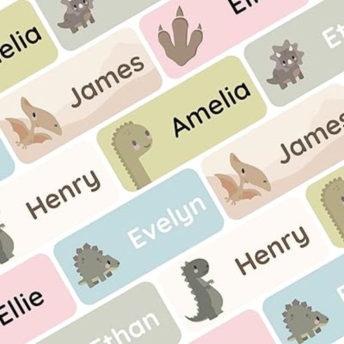 – Personalized Name Labels for Kids (120) – Waterproof & Durable Stickers for Clothing, School & Daycare Items - Dinosaurs