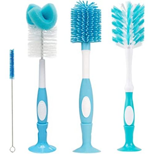 Dr. Brown's Baby Bottle and Nipple Brush Deluxe Cleaner, Soft Touch, and Sponge Brushes, Blue Variety Pack, 3 Count