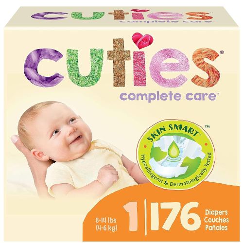 Cuties | Skin Smart, Absorbent & Hypoallergenic Diapers with Flexible & Secure Tabs | Size 1 | 176 Count