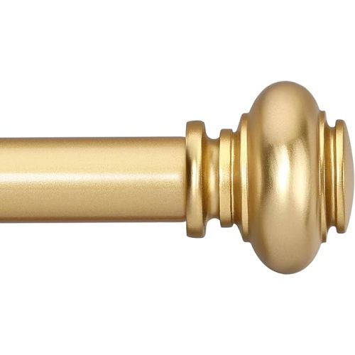 SIMEWIN Gold Curtain Rods for Windows 28 to 48 Inches Adjustable Decorative 1 Inch Diameter Single Window Curtain Rod Set with Classic Finials, Gold Finishing