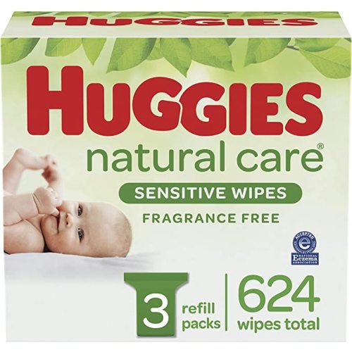 Baby Wipes, Huggies Natural Care Sensitive Baby Diaper Wipes, Unscented, Hypoallergenic, 3 Refill Packs (624 Wipes Total) - 3 Refill Packs (624 Wipes)