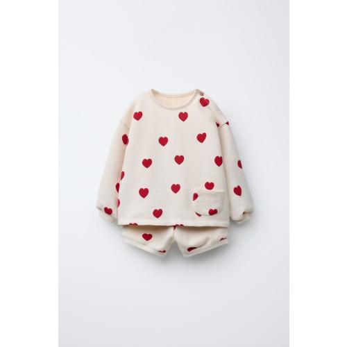 HEART PRINT SWEATSHIRT AND BERMUDA SET - Light ecru | ZARA United States