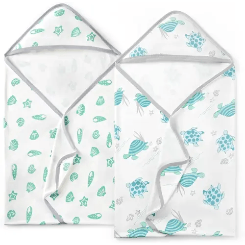 Momcozy Baby Towel with Hooded-Original Design Baby Towel Set -Soft & Absorbent- Shower Gifts or Bath Essential for Infant, Newborn, Toddler, Marine Sea Turtle Shells Magic