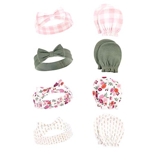 Hudson Baby Baby Girls' Cotton Headband and Scratch Mitten Set