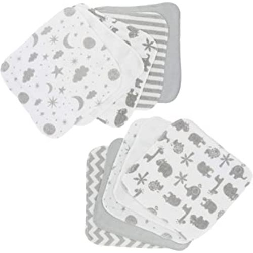 Spasilk Washcloth Wipes Set for Newborn Boys and Girls, Soft Terry Washcloth Set, Pack of 10, Gray Celestial