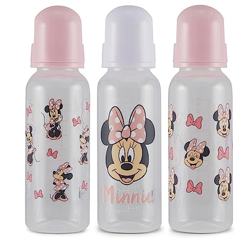 Baby Bottles 9 oz for Boys and Girls| 3 Pack of Disney Minnie Bows and Winks Infant Bottles for Newborns and All Babies | BPA-Free Plastic Baby Bottle for Baby Shower