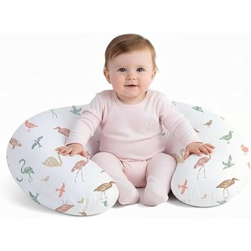 Little Grape Land Nursing Pillow for Breastfeeding, Ergonomic Feeding Pillow with Removable Cover, Baby Feeding Pillow with Hidden Zipper Guard and Supportive Breathable Filling, Birds, Original