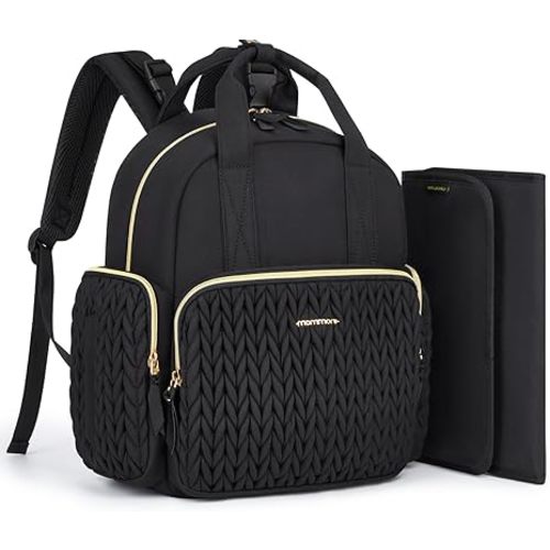 mommore Diaper Bag Backpack Small Diaper Backpack Travel Baby Bag Quilted Diaper Bag with Insulated Pockets, Stroller Straps