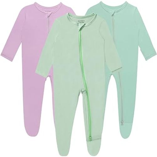 GUISBY Baby Boy Footed Pajamaswith Mittens,rayon Made From Bamboo Sleepers, 2 Way Zipper Long Sleeve Pjs