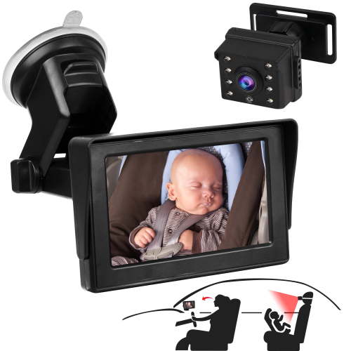 Baby Car Back Seat Camera, 4.3" HD 1080P Monitor Screen Camera Night Vision Infant Mirror