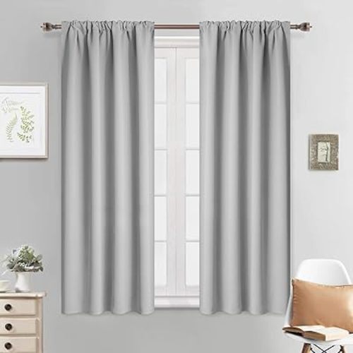 Yakamok Room Darkening Window Drapes Rod Pocket Blackout Curtains Thermal Insulated Curtain Panels for Bedroom, 38W x 54L, Light Grey, 2 Panels
