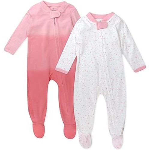 HonestBaby Baby Girls' 2-Pack Sleep and Play Footed Pajamas One-Piece Sleeper Jumpsuit Zip-front Pjs Organic Cotton
