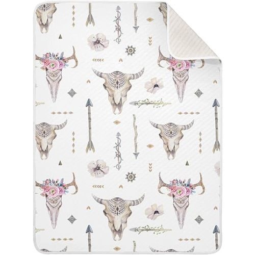 Western Cow Skull Cotton Baby Blanket 30" x 40" Warm Soft Breathable Muslin Swaddle Blankets for Toddler Boys Girls Nursery Receiving Wraps