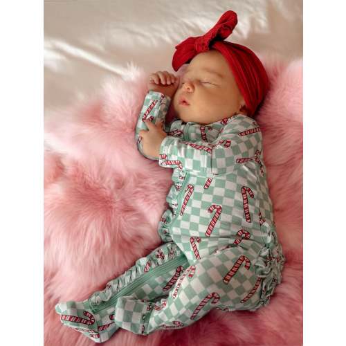 2-Way Ruffle Zip Footie, Winterfresh Candy Cane