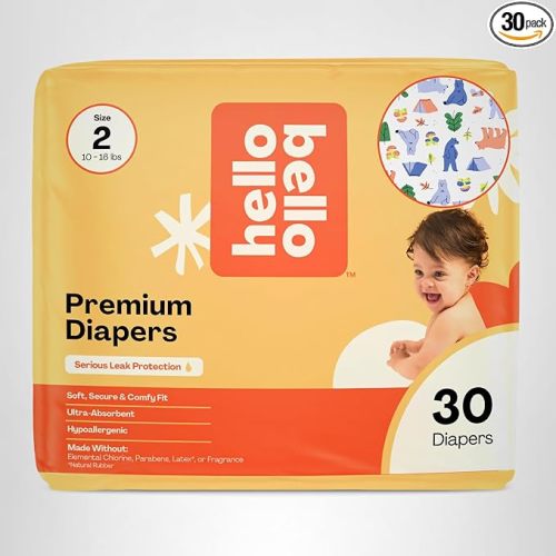 Hello Bello Premium Diapers Size 2 (10-16 lbs), Happy Camper Designs, 30ct Jumbo Pack